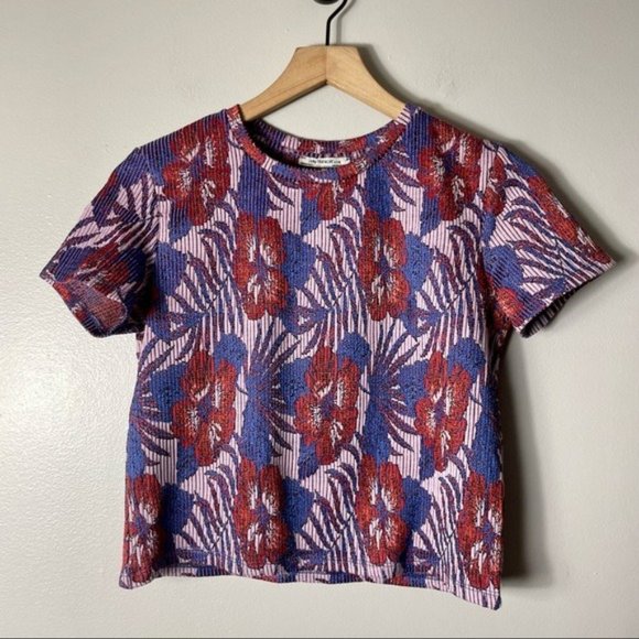 Zara Tops Zara Trafaluc Floral Metallic Thread Top Poshmark